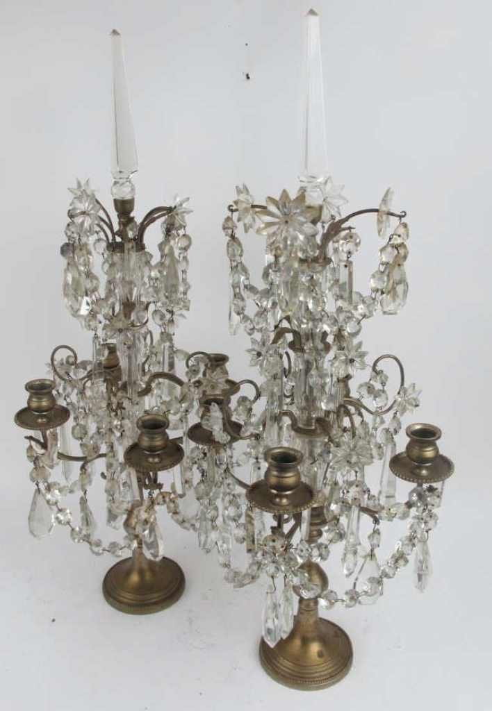 Pair Brass and Crystal Candelabras (1 of 10)