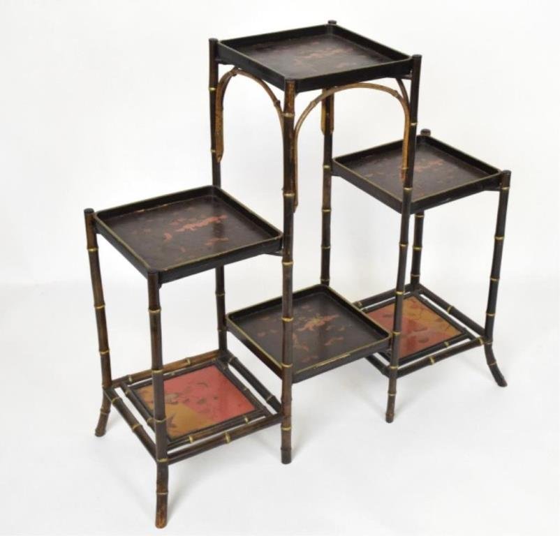 19th C. English Lacquered Bamboo Etagere (1 of 10)