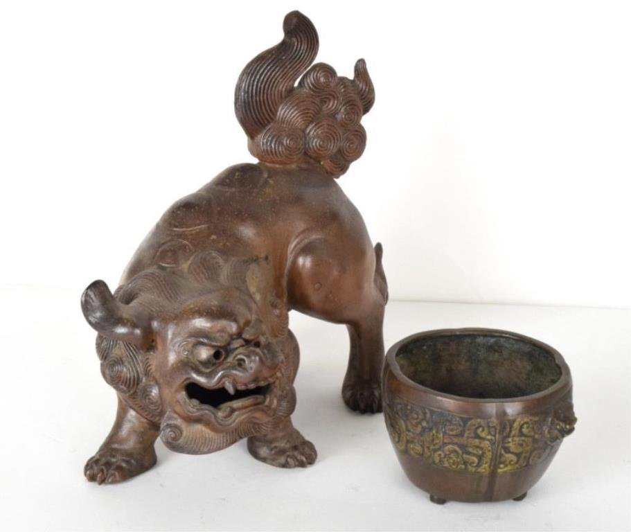 Metal Foo Dog and Small Bronze Vessel (1 of 10)