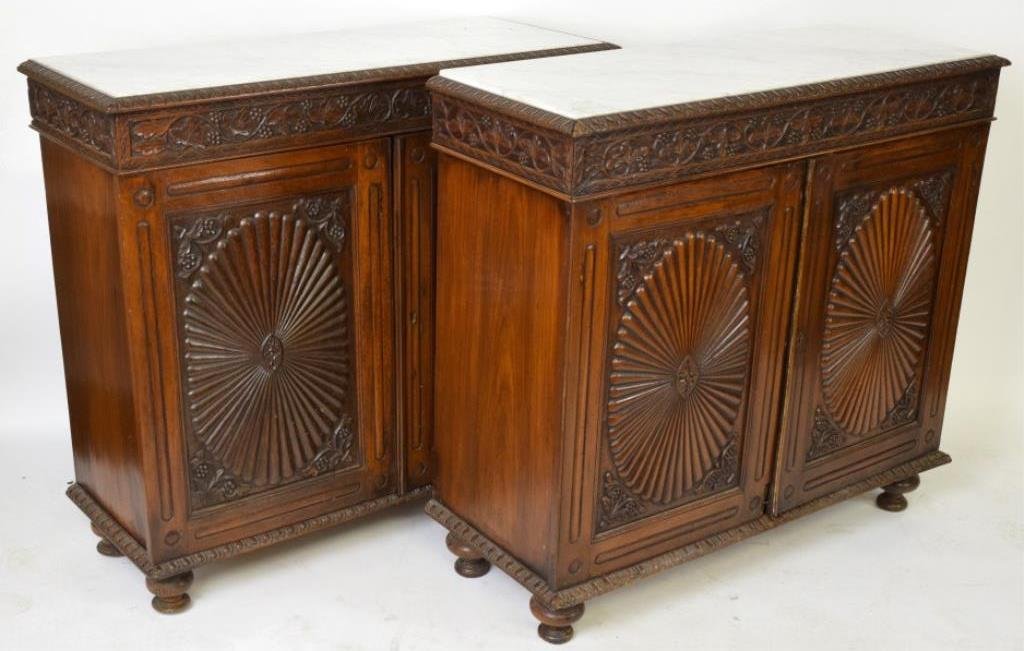 Pair Antique Carved Marble Top Cabinets (1 of 9)