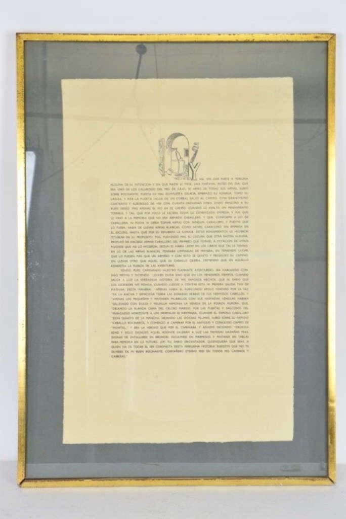 Gregorio Prieto Engraving: Story engraving. Unsigned and framed. Sight: 30 inches height, 19 inches width. Overall 37.5 inches height, 26.5 inches width. Foxing to paper. Sight: 3"H X 19"W. Foxing to paper. Sight: 3"H X 19"W.