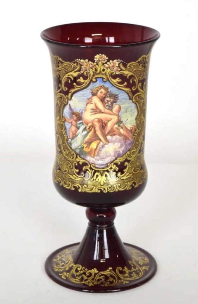 Venetian Ruby Glass Enameled Vase (1 of 7)
