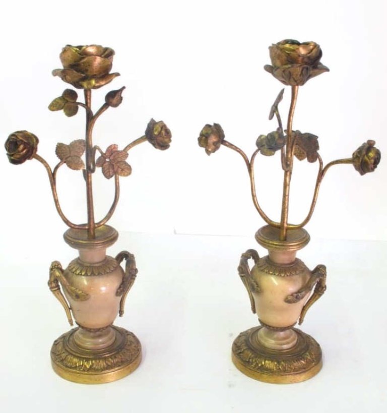 Pr. 19th C. French Gilt Bronze Marble Candlesticks (1 of 5)