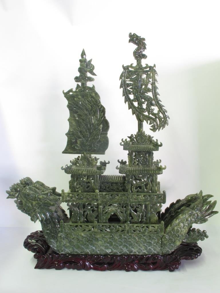 Carved Jade Dragon Boat on Stand (1 of 9)