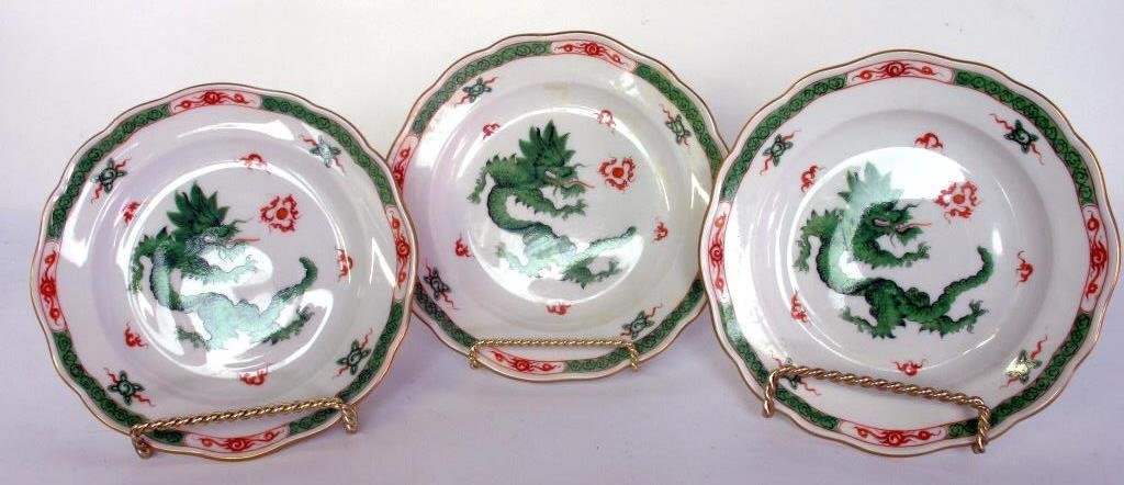 Three Meissen Green Ming Dragon Plates (1 of 4)