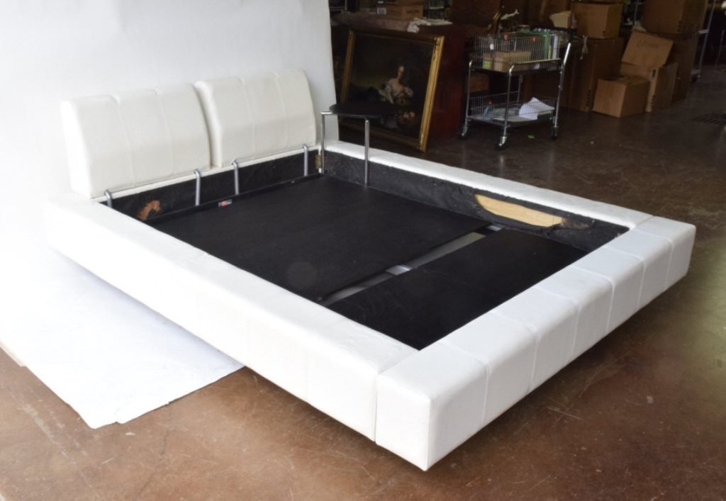 Italian White Leather Queen Bed (1 of 6)