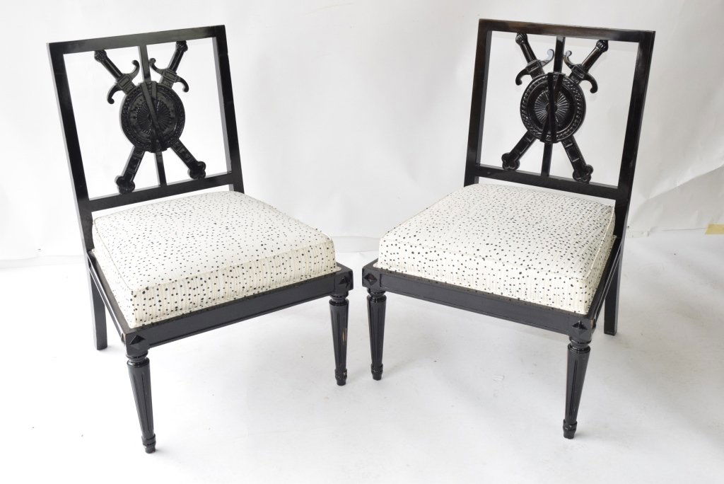 Pair Black Lacquer Side Chairs (1 of 8)