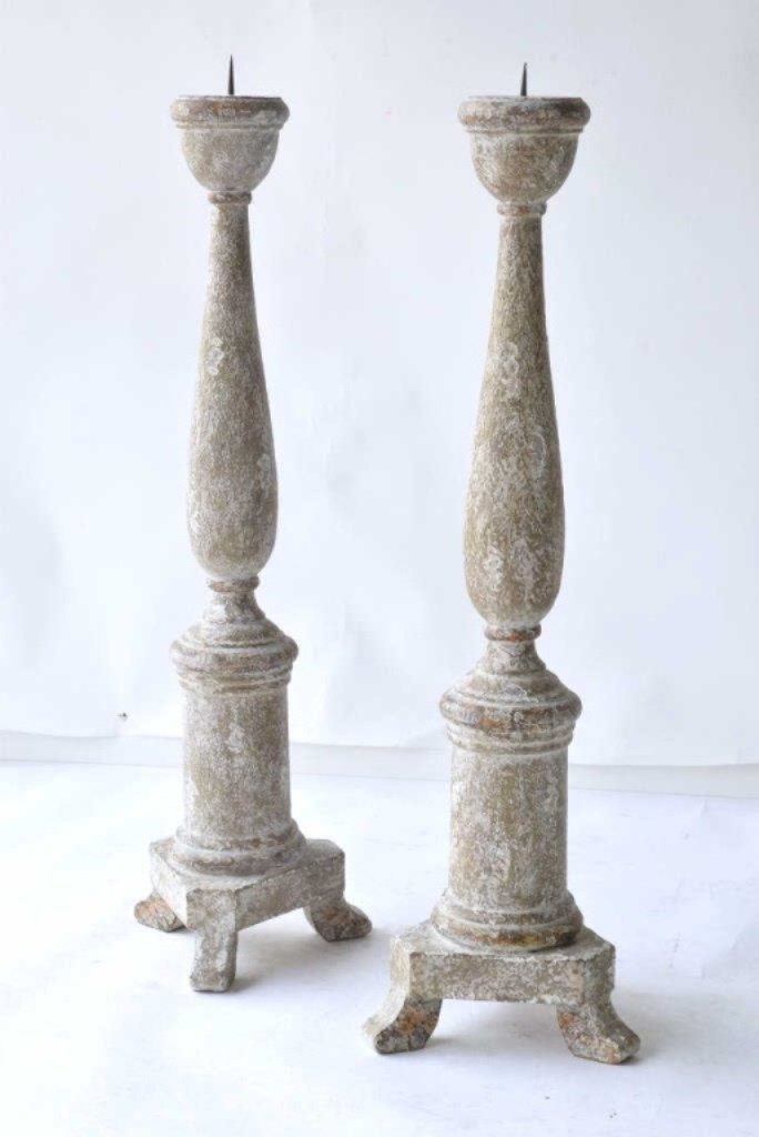 Pair Large Wood Prickets Candlesticks (1 of 7)