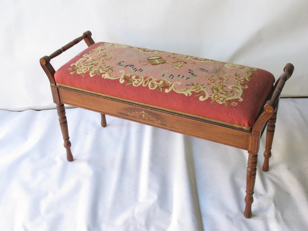 Edwardian Needlepoint Upholstered Bench (1 of 4)