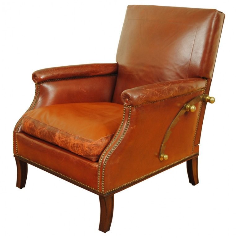 Red Leather and Brass Reclining Bergere (1 of 8)