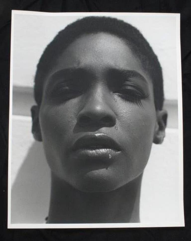 Michel Comte (1954-) Photographic Print: Black and white photographic print on baryta paper by Swiss photographer Michel Comte. Depicting a close up view of a woman's face. 20 inches height and 16 inches width. 20"H x 16"W x 0.25"D Good NYC