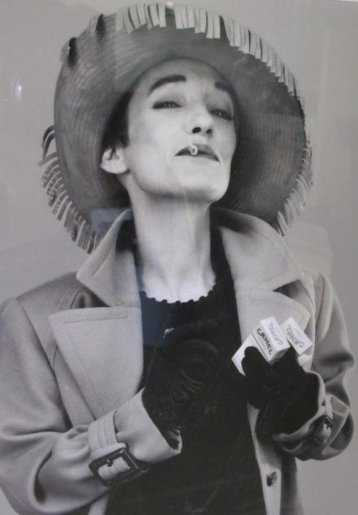 Michel Comte Black and White Portrait Photograph: Black and white photograph by Michel Comte with back label reading International Festival of Fashion Photography, No. 8, 102. Housed in a brown wood frame with single white matte. 26.75 inches height,