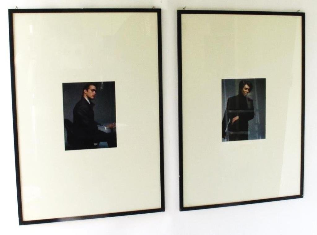 Pair of Michel Comte (1954-) Photographs: Pair of color prints by Michel Comte depicting a male model. These fashion photographs depict the model smoking a cigarette. Housed in black wood frames with single white mattes. 41 inches height, 29