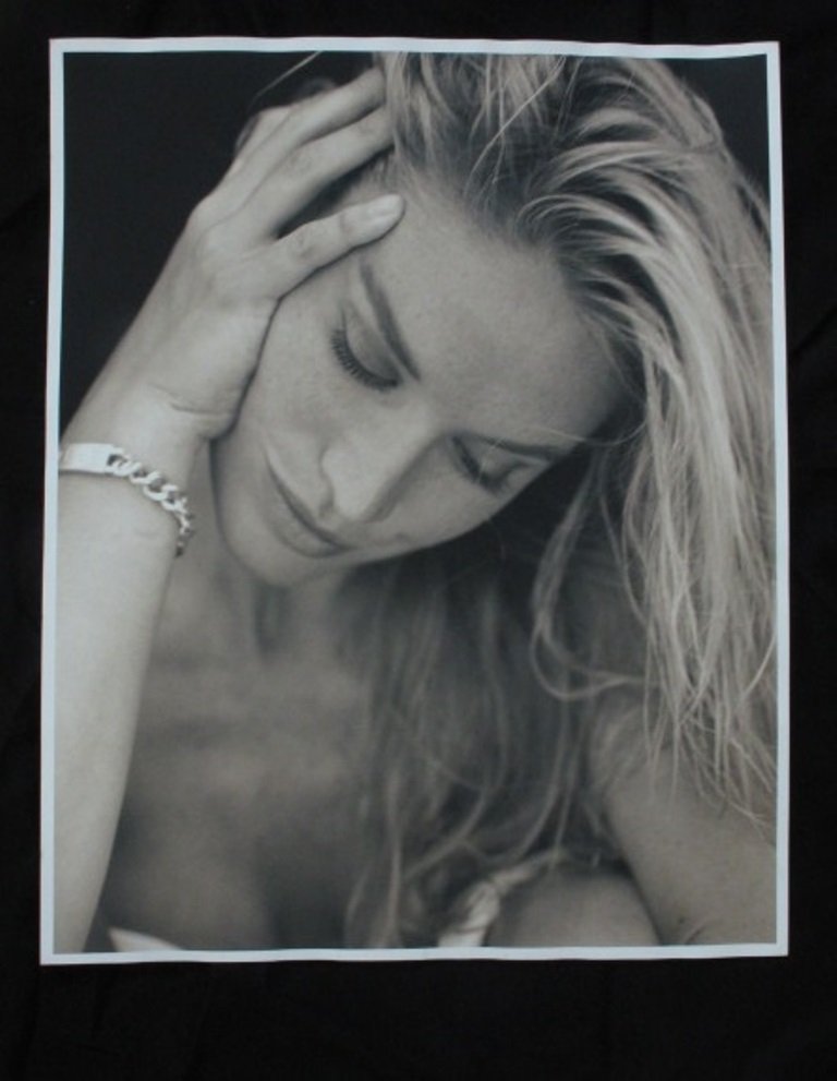 Michel Comte Sepia Print on Baryta: Sepia print by Michel Comte on baryta paper. Depicting a woman's face and hand on her head. Artist's marks in pencil to verso. 20 inches height and 16 inches width. 20"H x 16"W x 0.25"D Good NYC Stora