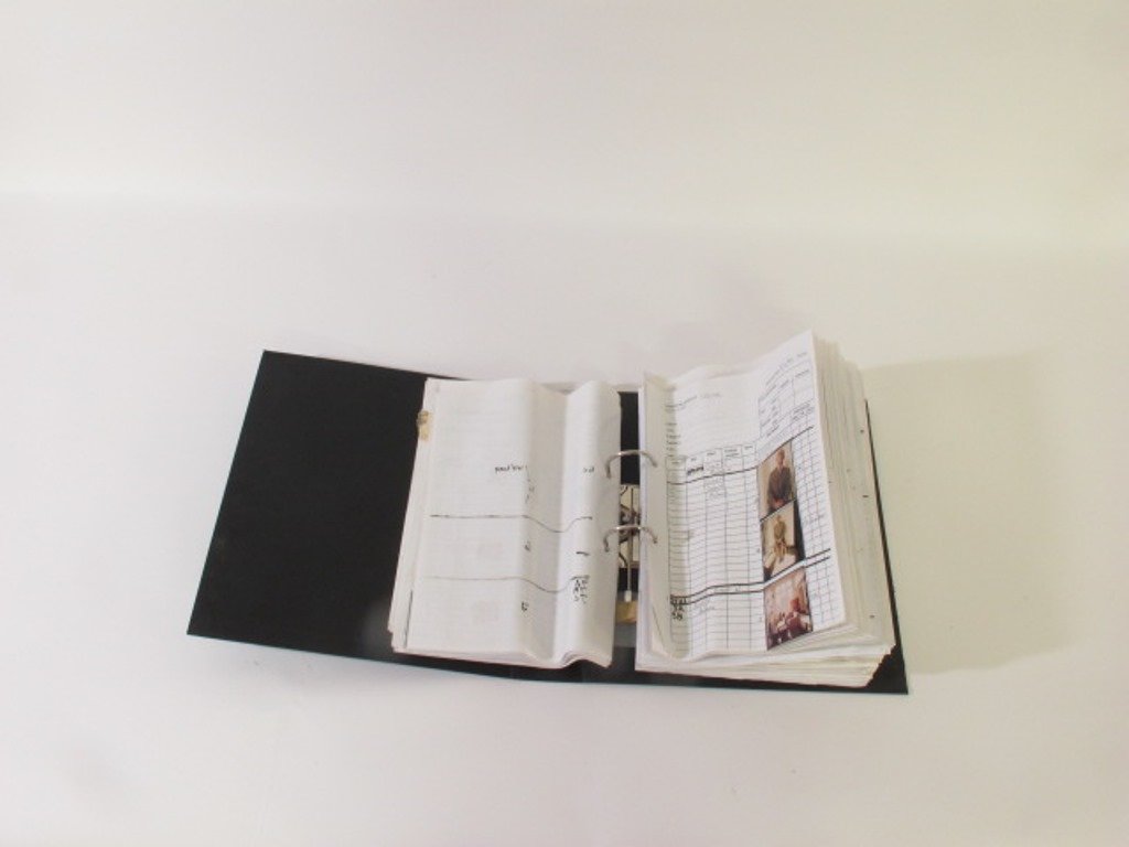Michel Comte Shoot Book with Celebrity Photos: Large binder of Shooting Protocol forms from Michel Comte dating to the mid 1990s and including genuine test shots of many celebrities. Photograph subjects include Helena Christensen, Ewan McGregor, C