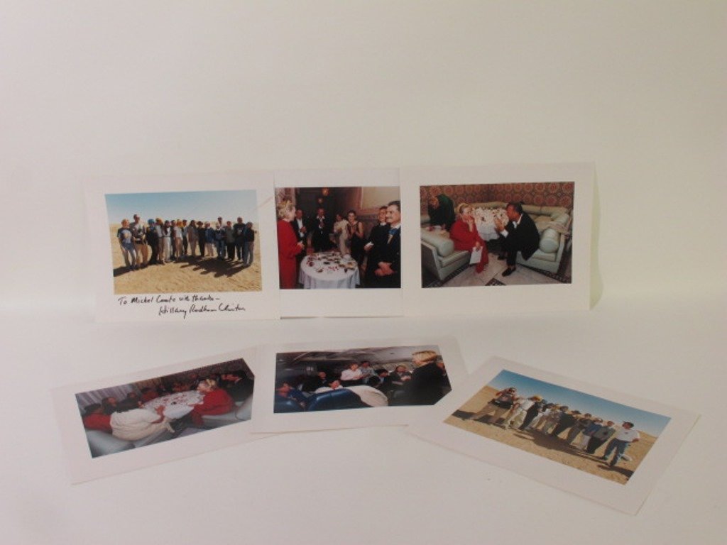 Group of Photographs from Hillary Clinton to Comte: Group of 6 color photographs, one inscribed "To Michel Comte with thanks- Hillary Rodham Clinton" depicting Clinton and others, including Michel Comte, socializing. Dated March and April 1999 and labe
