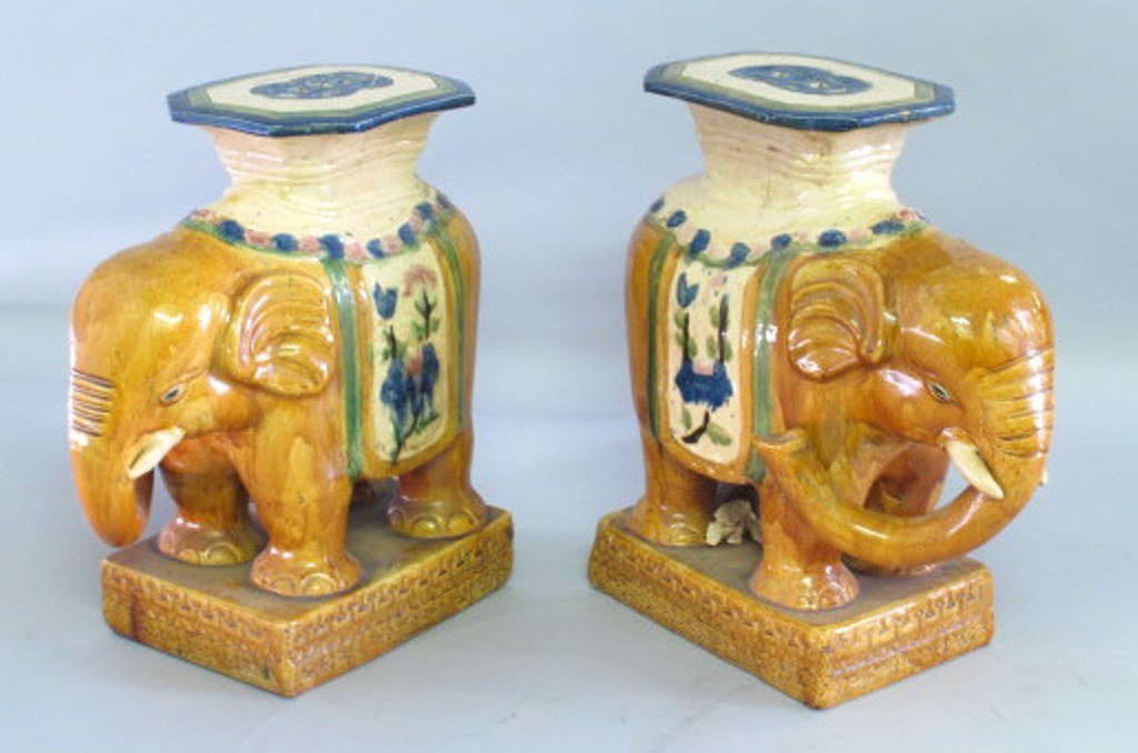 Ceramic Elephant Garden Stool Pair (1 of 10)