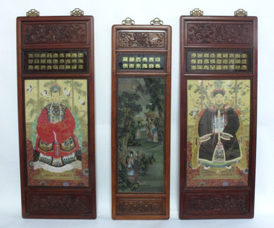 Trio of Japanese Carved and Painted Panels (1 of 10)