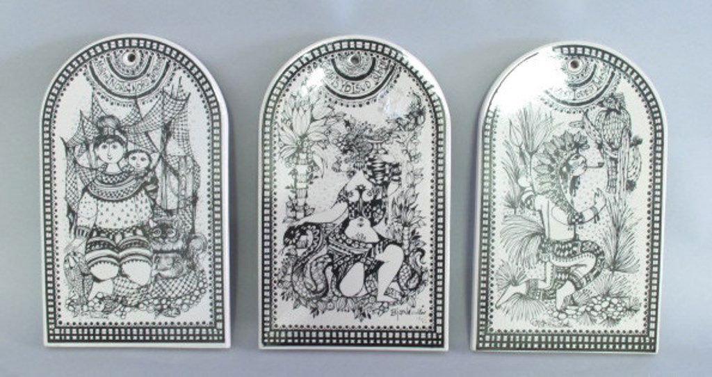 Rosenthal Bjorn Wiinblad Enameled Plaque Trio (1 of 10)