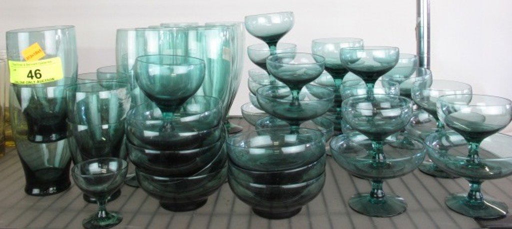 Group Lot of Russel Wright Stemware: Consisting of goblets, champagne, water glassesIn aquamarine colors. Dimensions: