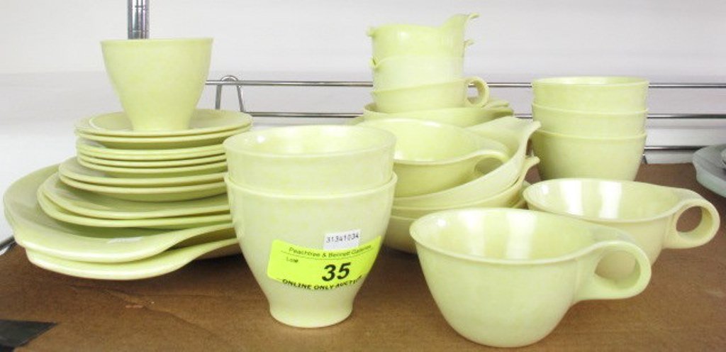 Russel Wright Residential Dinnerware Yellow Group: Approx. 32 pieces yellow dinnerware in Melamine marked Russel Wright by Northern. Dimensions: