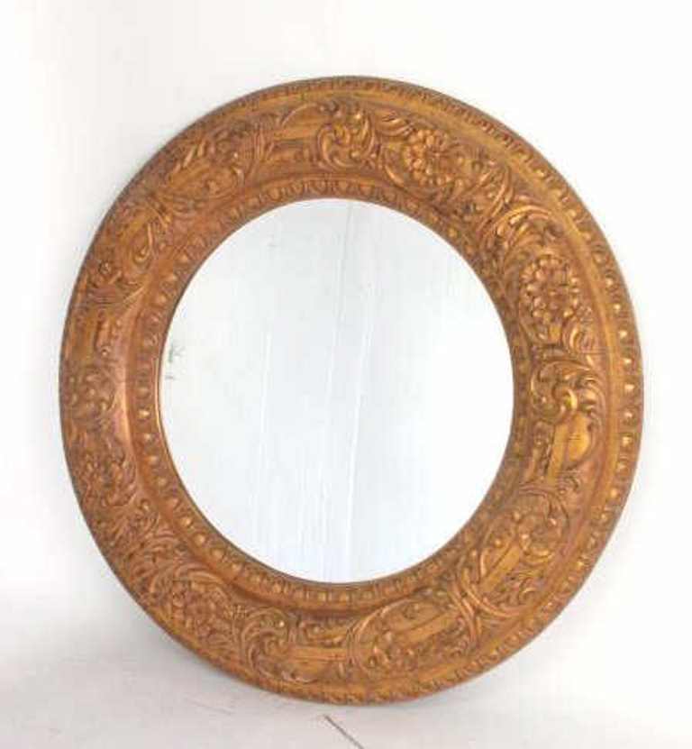 Large Decorative Circular Carved  Wood Wall Mirror (1 of 5)
