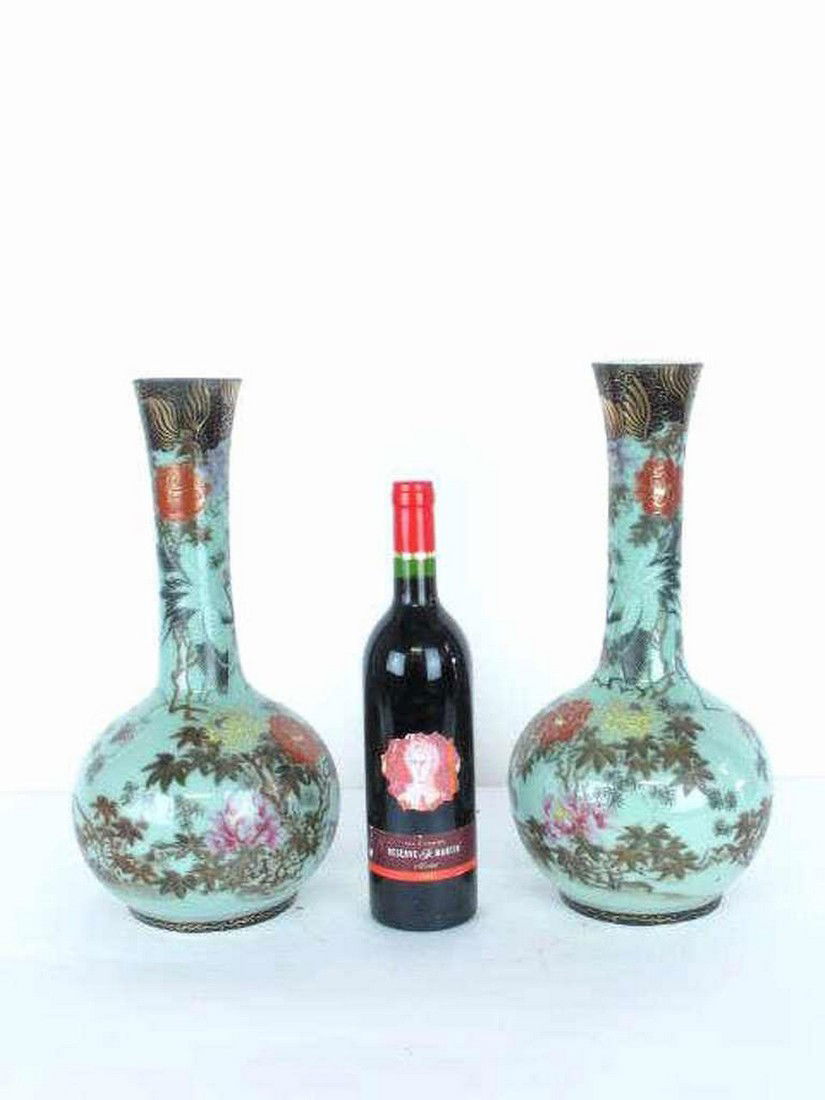 Pair Chinese Bottle Form Vases (1 of 10)