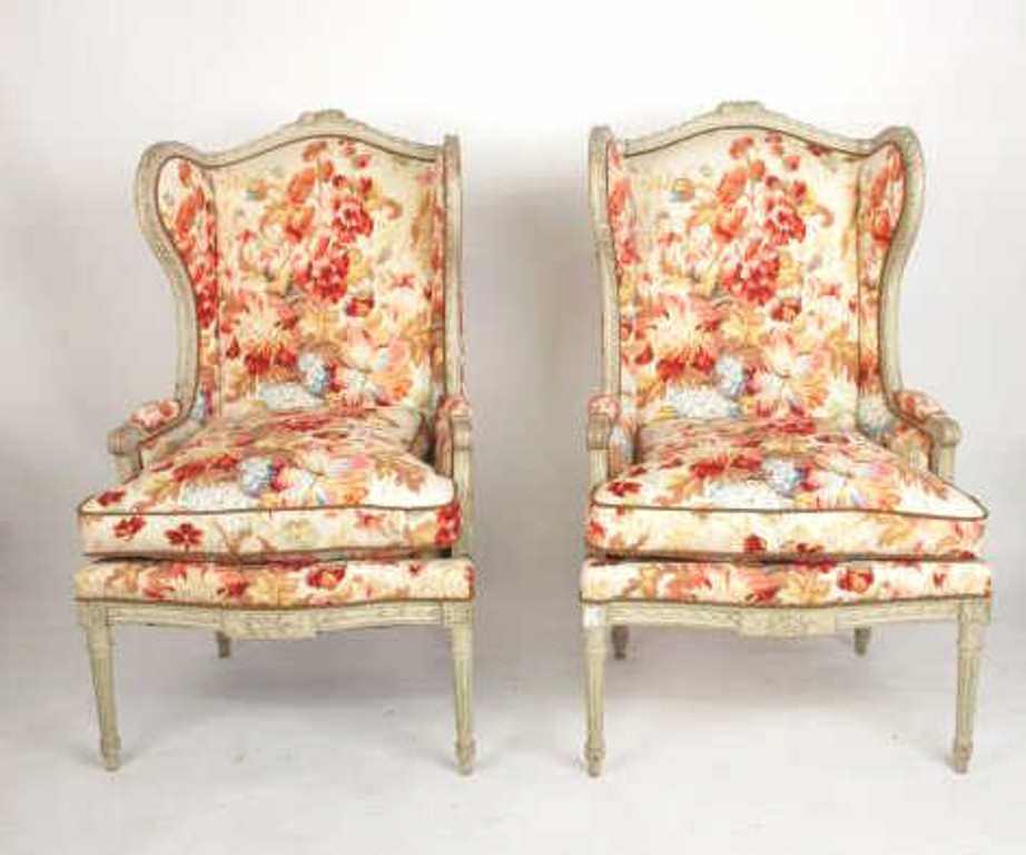 Pair of Floral Wingback Bergeres (1 of 6)