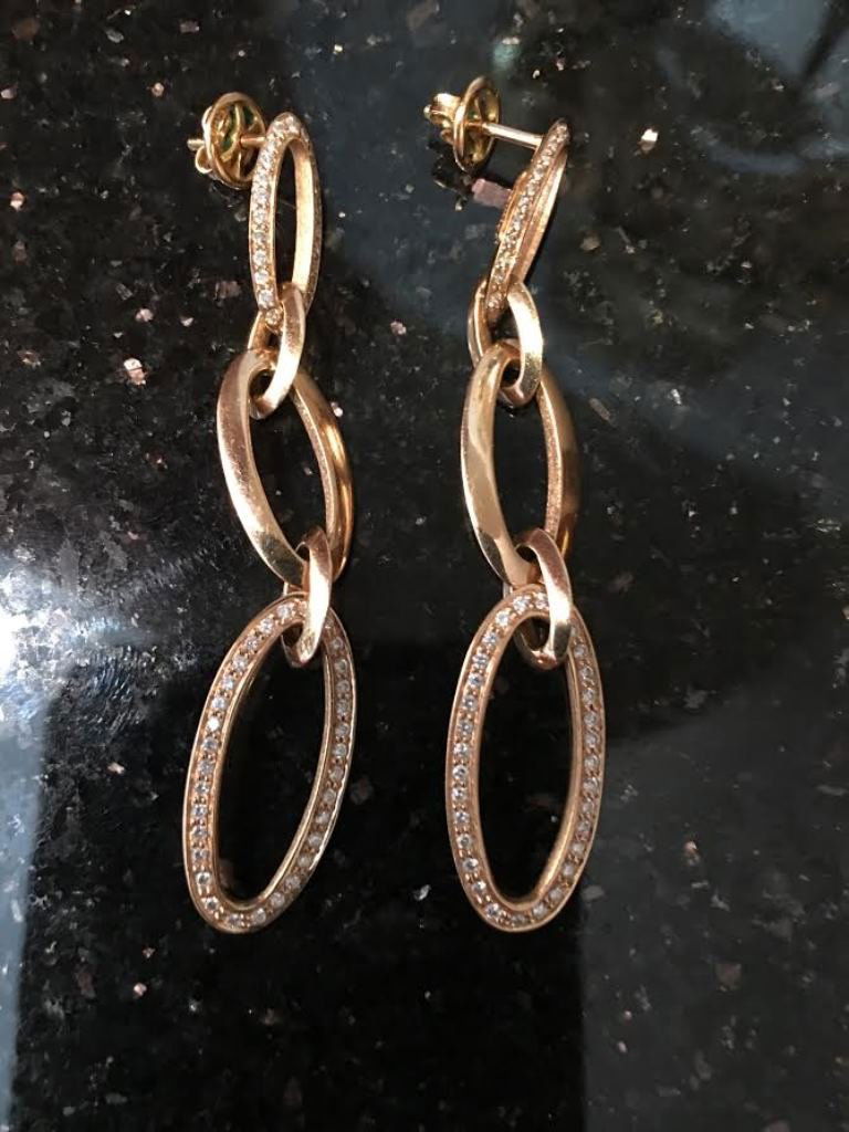 Ladies 18k Rose Gold Hoop Style Dangle Earrings (1 of 2)