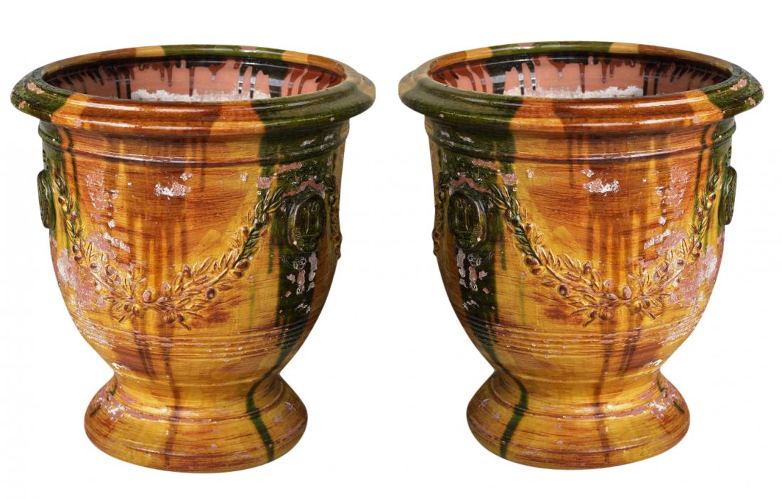 Two Glazed Terra-Cotta Garden Planters (1 of 2)