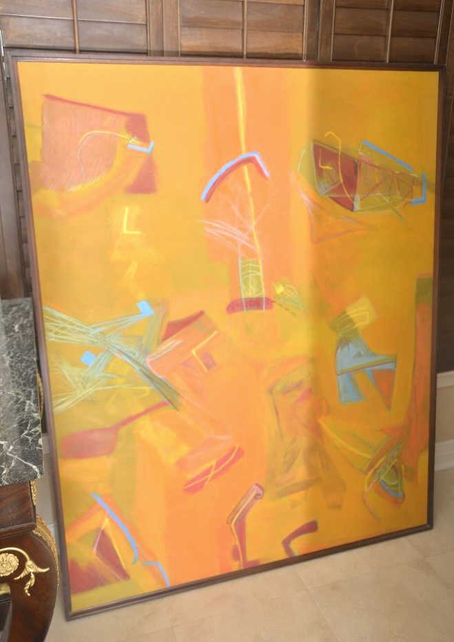 Diego Mazuera (Bogota, 1960) Colombian: "Luces inauditas" oil on linen. 65 1/2 inches height, 52 1/2 inches width.