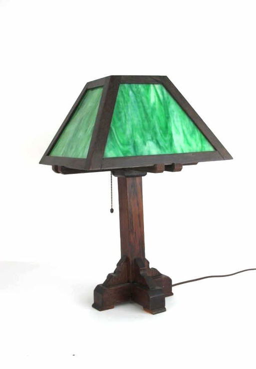 Mission Oak Slagged Glass Table Lamp