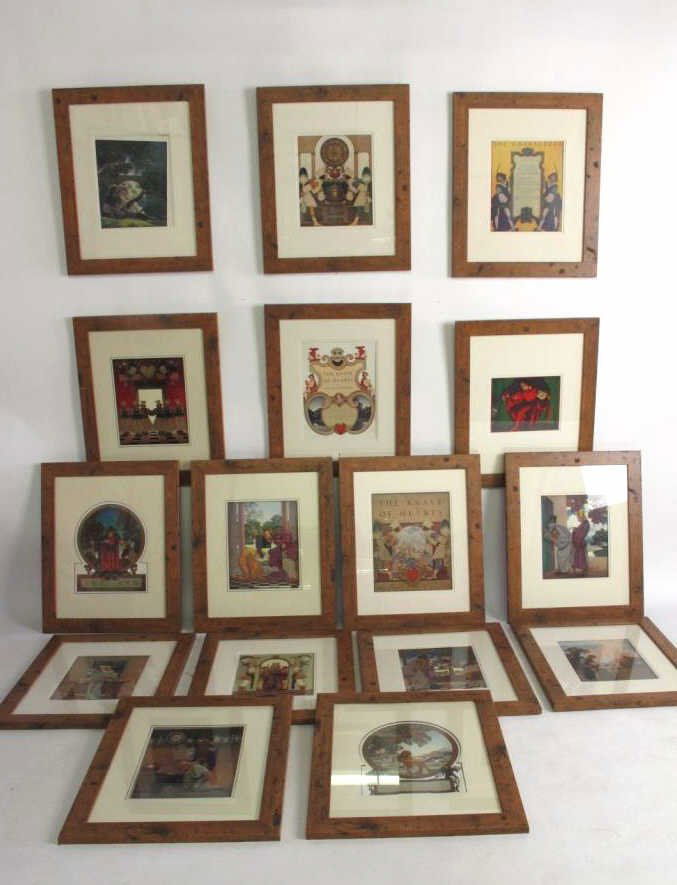 Maxfield Parrish Framed Prints: 16 framed prints from Maxfield Parrish knave of hearts. Each matted and mounted under glass in a wooden frame. DIMENSION : PROVENANCE :