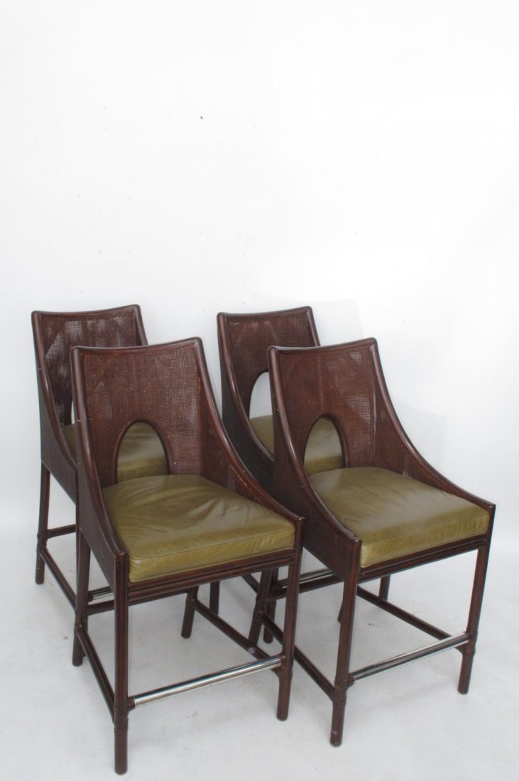 Set of Four Rattan Cane and Chrome Barstools (1 of 5)