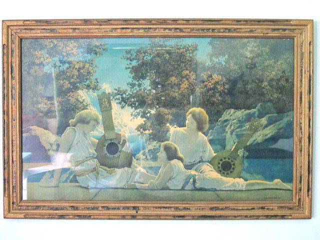 Maxfield Parrish Three Females Framed Print: One holding a guitar. DIMENSION : PROVENANCE :