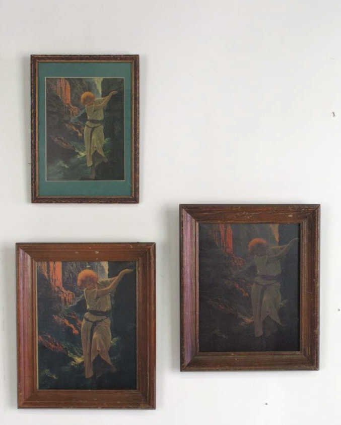 Three Maxfield Parrish Framed Prints: All three are "The Canyon" 2 each 8" x 10", one 7.5" x 6" in period frames largest 12" H x 8" W w/frame scratches to frame Dimensions: largest 12" H x 8" W w/frame Provenance: