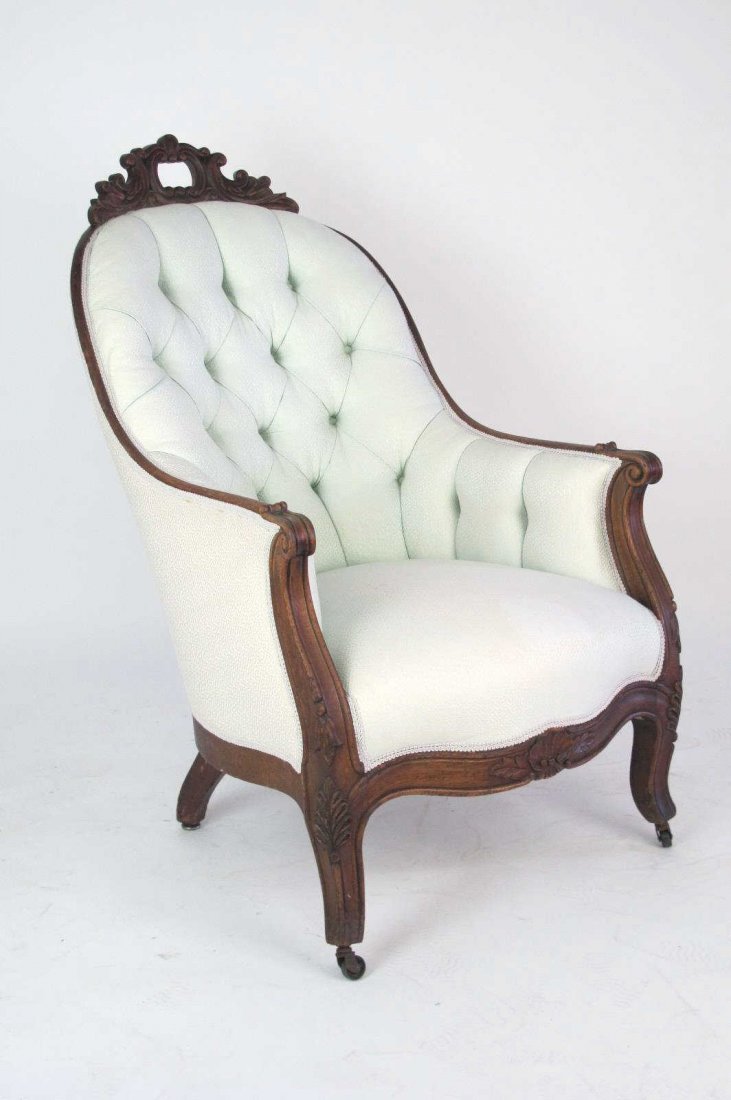 Victorian Chair with Light Blue Upholstery Wingback (1 of 7)