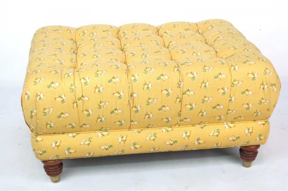 Yellow Upholstered & Button Tufted Ottoman 20th (1 of 3)