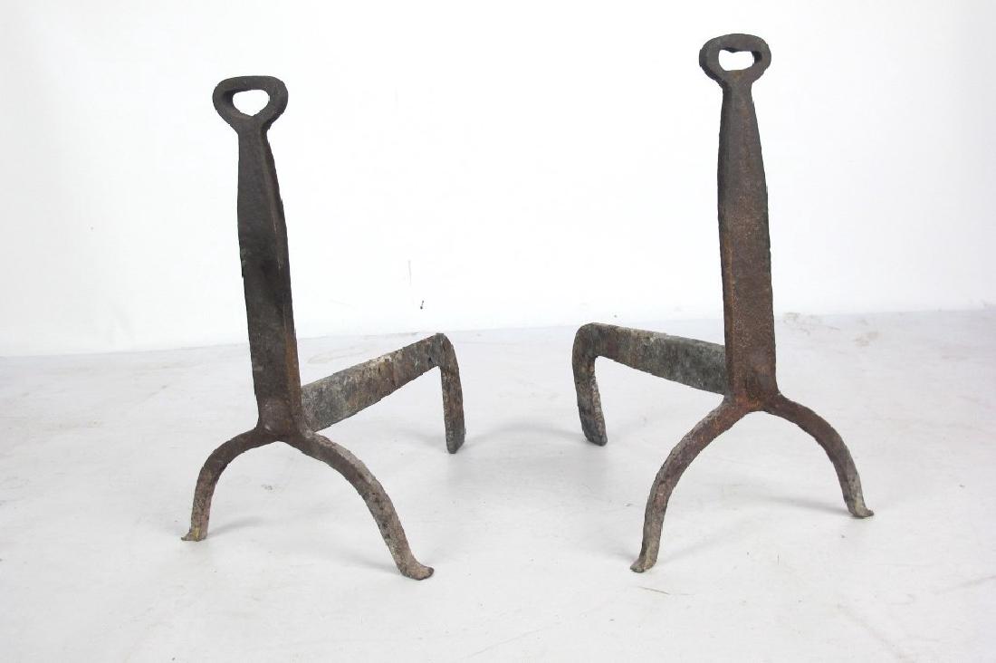 Pair Antique Cast Iron Andirons 18th/19th century. With (1 of 2)