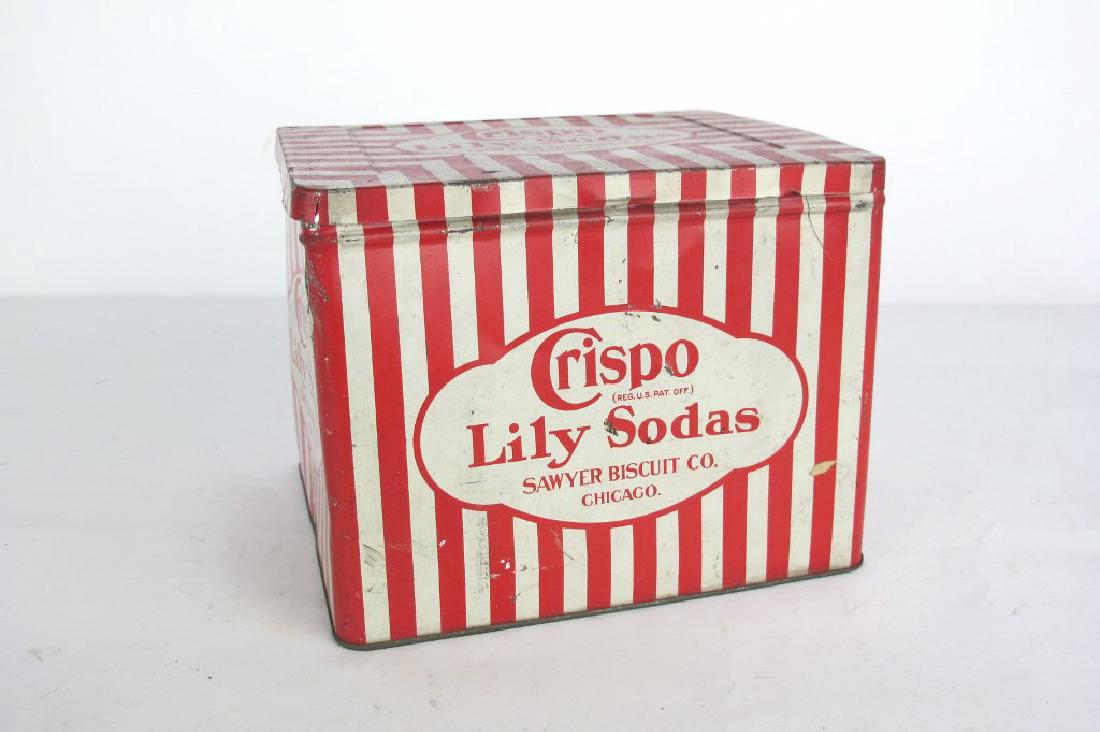 Crispo Lily Sodas Biscuit Tin Red and white striped tin (1 of 4)