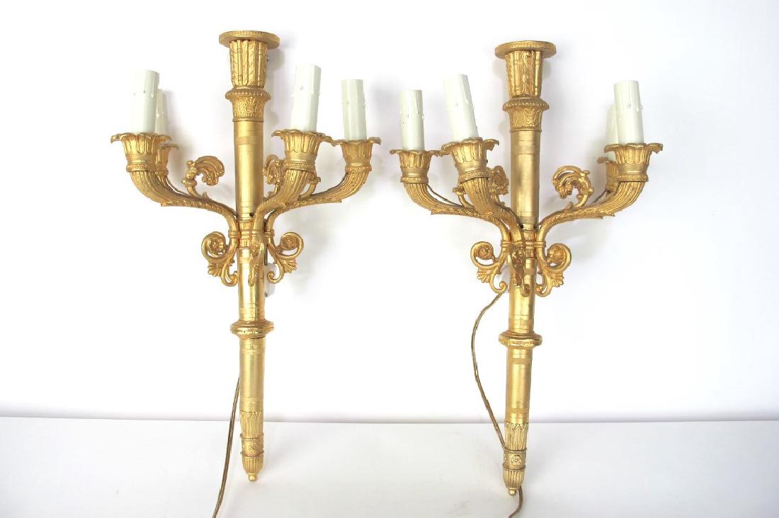 Pair French Empire Gilt Bronze Sconces Pair of gilt (1 of 7)