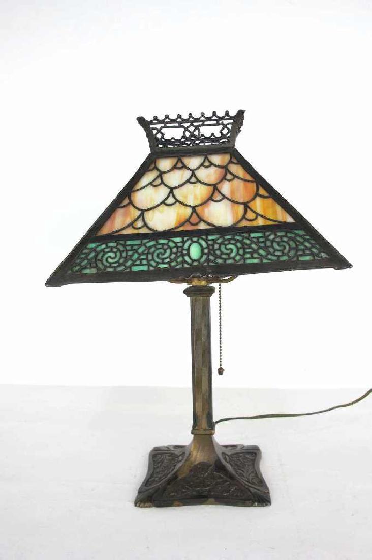 Victorian Slag Glass Table Lamp The gilt and patinated (1 of 8)