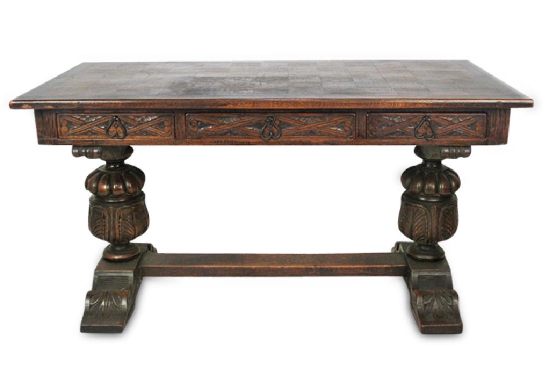 English Oak Tudor Library Table Parquetry table having (1 of 7)
