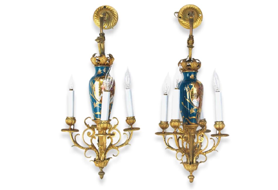 Pair Sevres Gilt Bronze Mounted Sconces Pair of art (1 of 6)