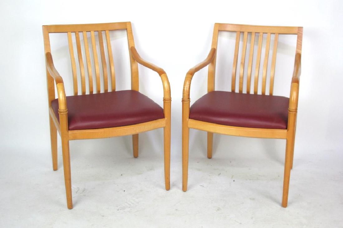 Pr. Modern Style Maple Leather Seated Armchairs Pair of (1 of 4)
