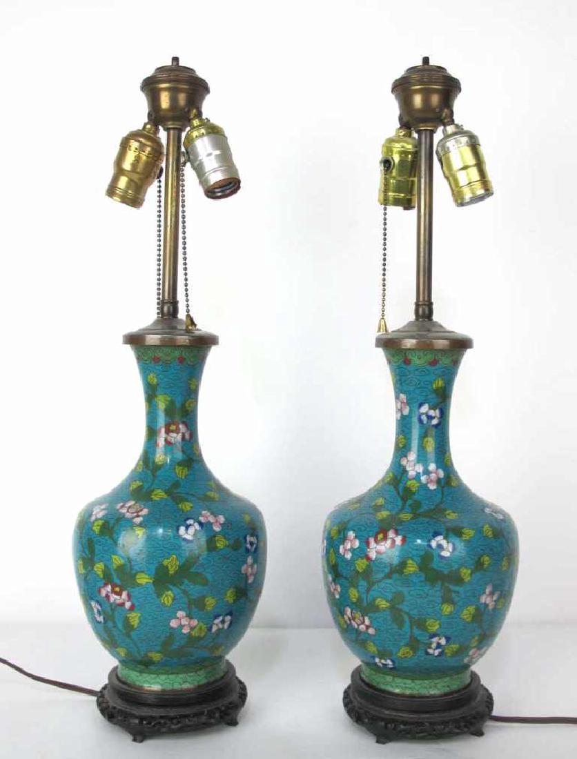 Pair Cloisonne Lamps Pair Asian style cloisonne table (1 of 5)