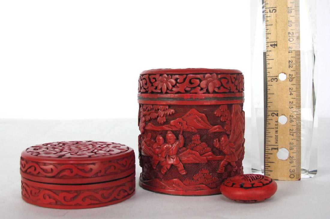 3 Pc. Cinnabar Lacquer Vessels Three piece grouping of (1 of 4)