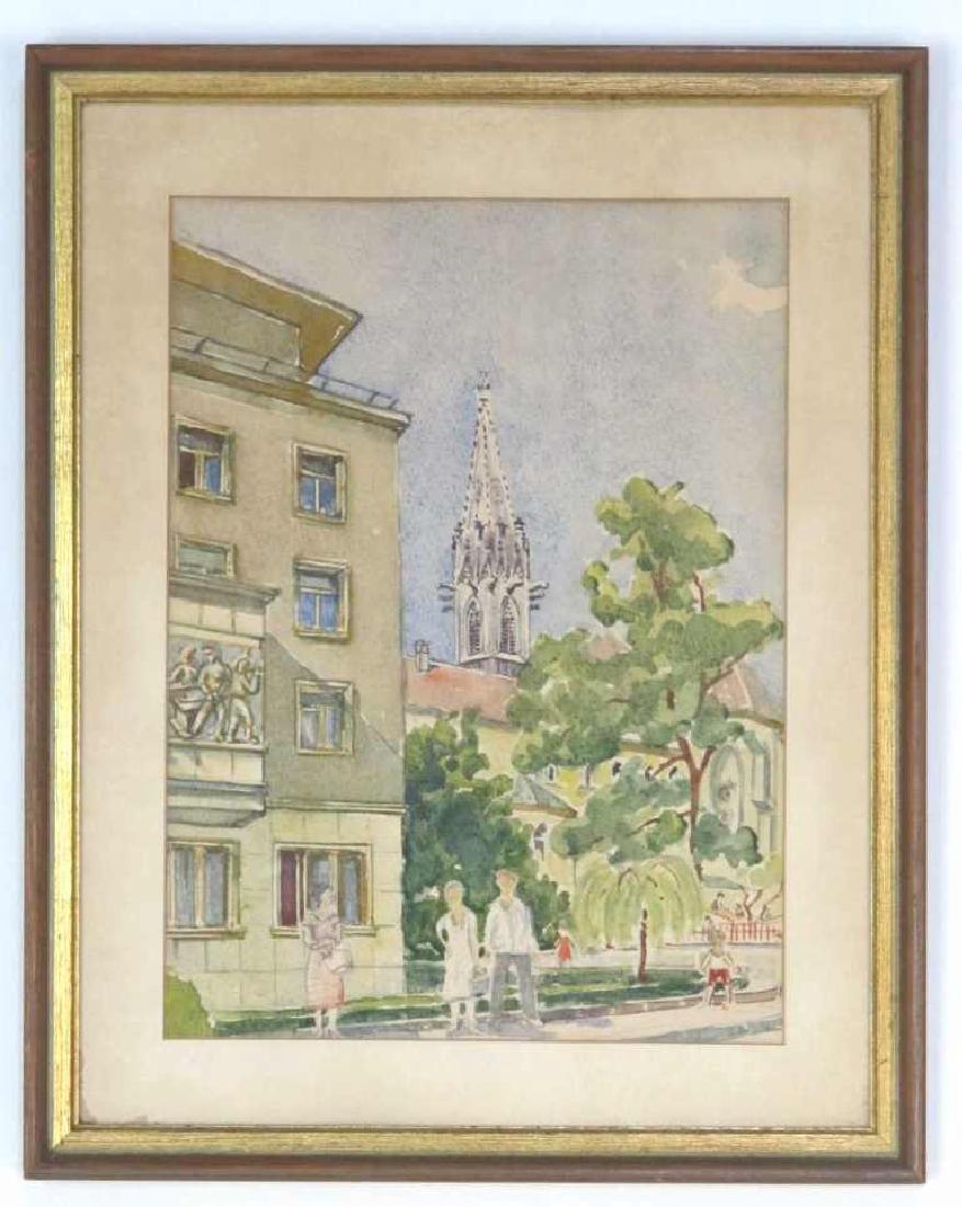 Watercolor Street Scene Watercolor on paper depicting a (1 of 5)