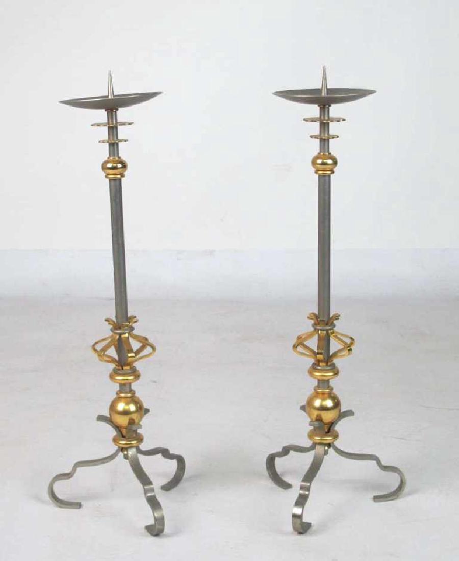 Pair Mid. Century Brass & Steel Candlesticks (1 of 4)