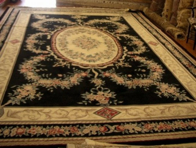 Chinese Handmade Wool Rug Aubusson 240 kpsi Carp: Unusually large, rich, lush, fine quality Chinese handmade wool carpet featuring an elegant French Aubusson floral design. Remarkable 240 kpsi. Circa 1990. Size - 18 feet by 12 feet.